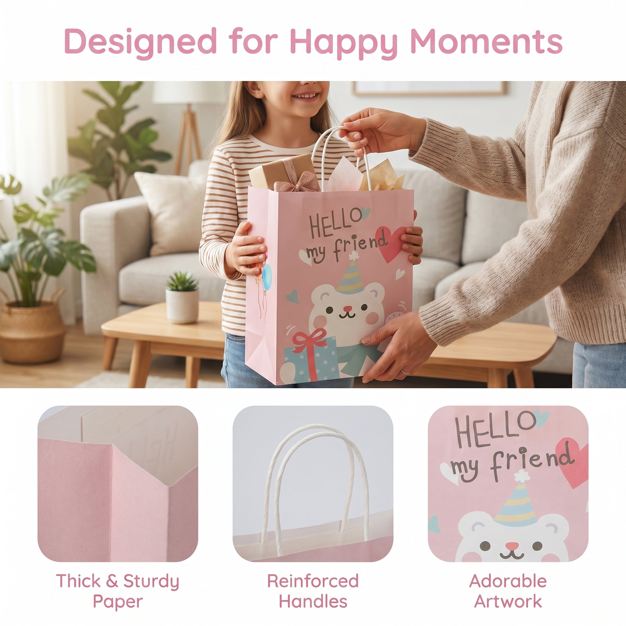 Unique Bargains 6Pcs Multi-Purpose Sturdy Treat Gift Bags Pink 5.9" x 3.1" x 8.3"
