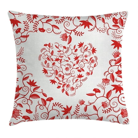 - Valentines Day Decor Throw Pillow Cushion Cover, Paisley Floral Details with Leaves and Roses in a Shape of Heart Frame Image, Decorative Square Accent Pillow Case, 18 X 18 Inches, Red, by Ambesonne