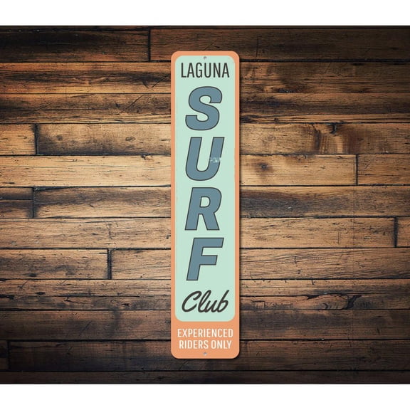 Surf Club Vertical Novelty Decor, Metal Wall Sign - 4x18 Inches