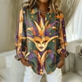 thumbnail image 3 of Mardi Gras Casual Shirt for Women, Long Sleeve Spring Carnival Outfit for Daily and Festival Use, 3 of 6