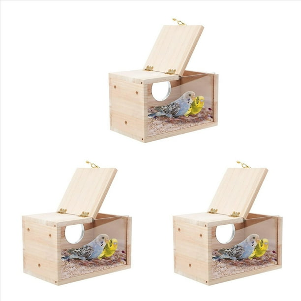 3X Caja para Periquitos, Casa para Pájaros Transparente para Jaula, Caja de Cría de Madera para Loros, Periquitos, Cacatúas, Agapornis