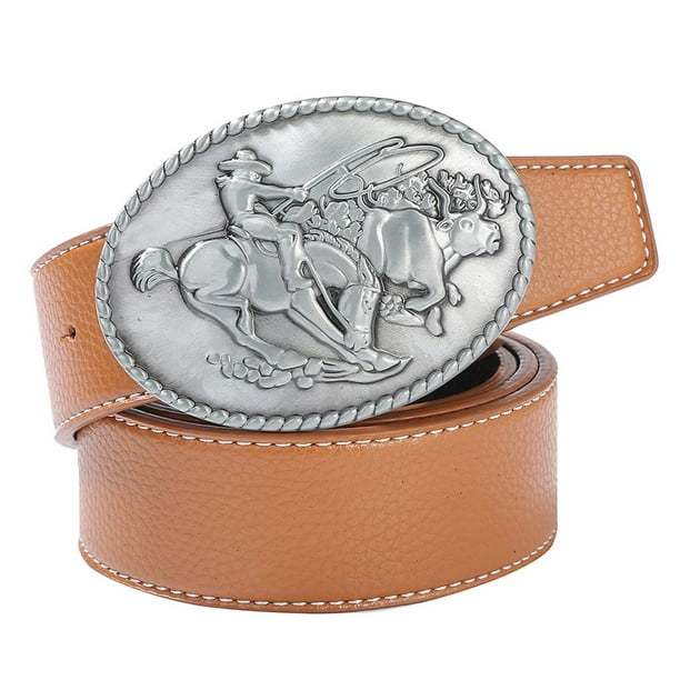 Leather Belt with Belt Buckle Motive Cowboy Men's Fashion Western Country  Brown 