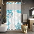 thumbnail image 2 of Turquoise Coastal No Hook Shower Curtain with Snap in Liner, Waterproof Fabric Shower Curtains, Grey Teal Beige Coral Starfish Nautical Shower Curtain Set Top See Through for Bathroom 36"x78", 2 of 8