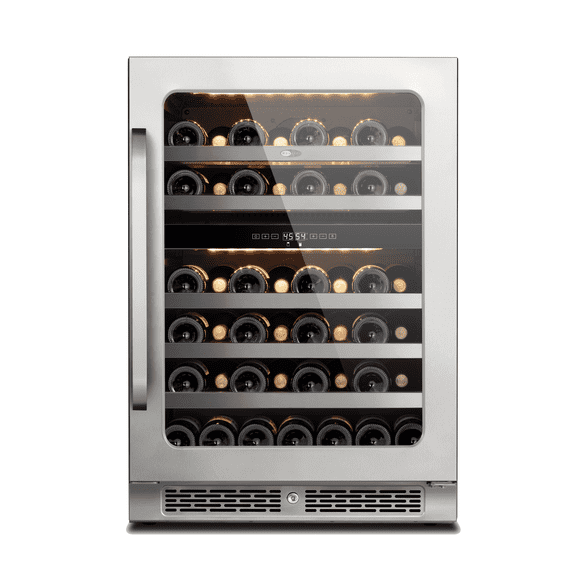 Whynter Dual Zone Wine Fridge:  24 inch 46 Bottles 40-65 °F Wine Refrigerator Glass Door,  Freestanding for Office/Bar