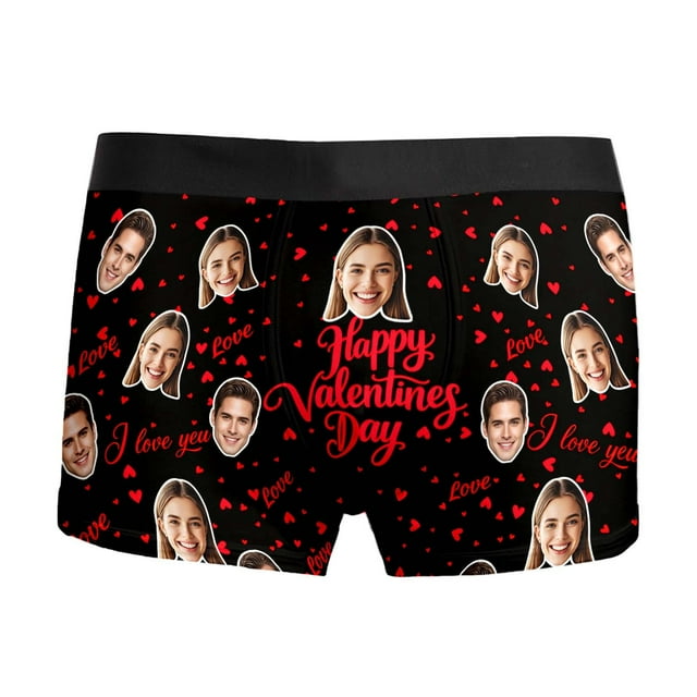 KHONTS Custom Boxers with Face Personalized Boxers for Men Boyfriend Husband 01-Black S