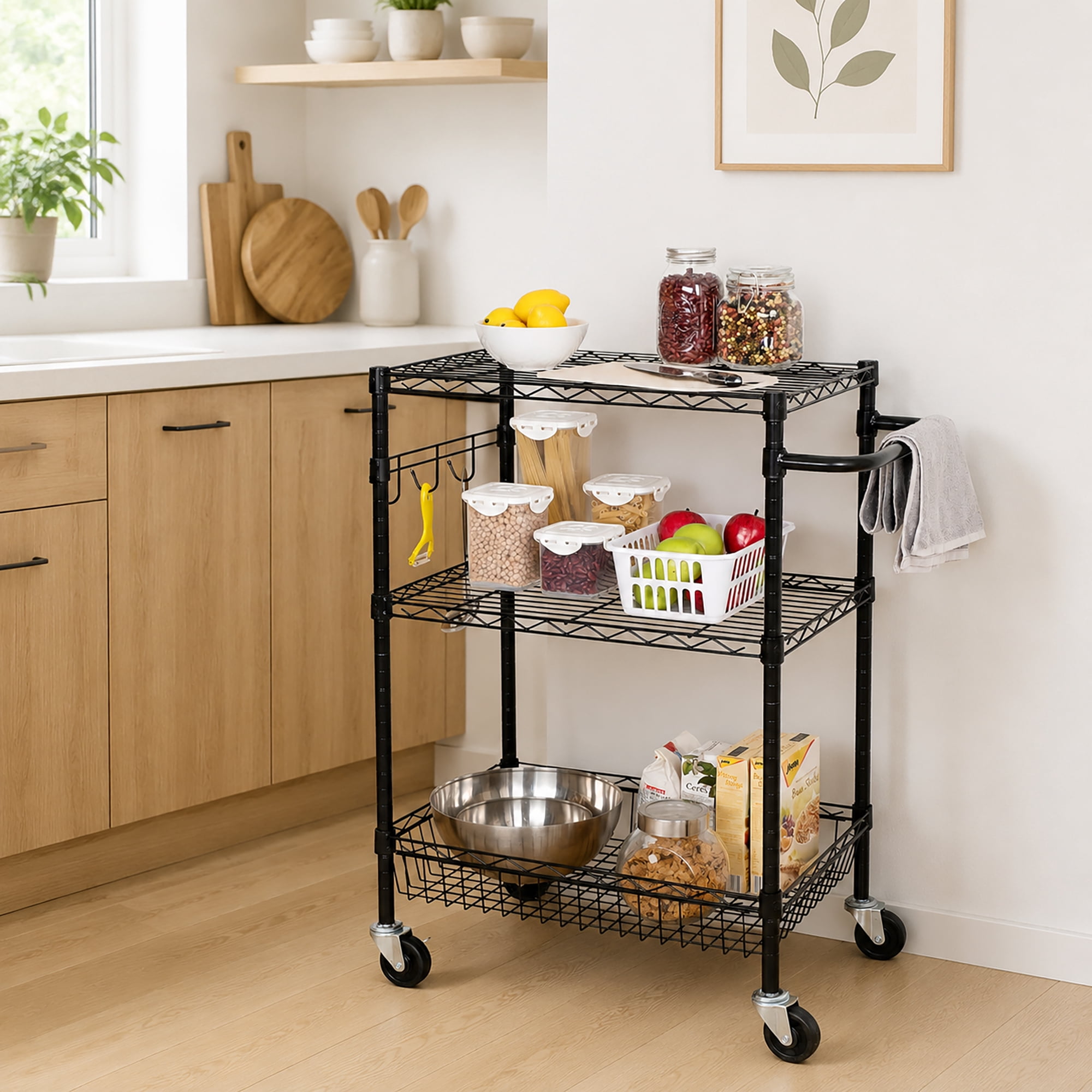 Hyper Tough 3-Tier New Multipurpose Rolling Cart, Black Color, 495lbs Load Capacity