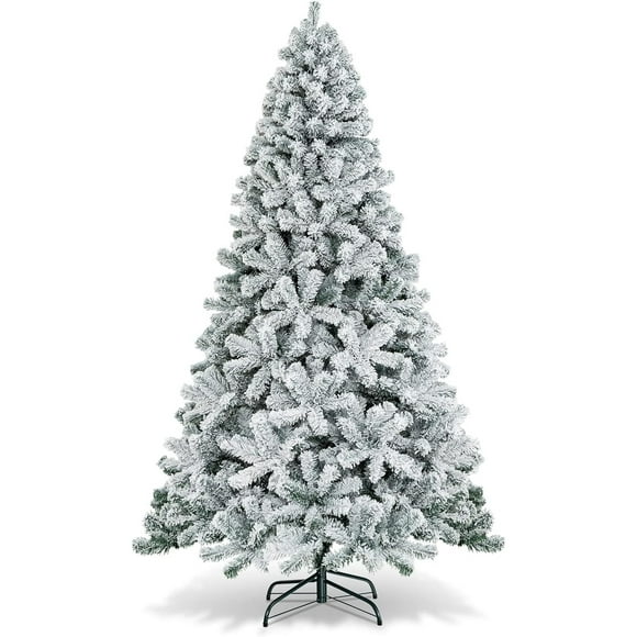 6FT Artificial Christmas Tree Snow Flocked, Holiday Xmas White Tree Decoration Pine Tree with 800 Branch Tips, Solid Metal Stand included