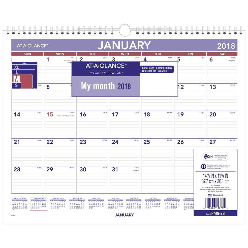 AT-A-GLANCE Monthly Wall Calendar, 12 Months, July Start, 14 7/8" x 11