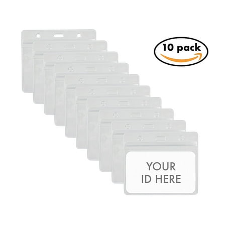 10pack Horizontal PVC ID Card Badge Holder - Waterproof and Resealable Zip - Clear Vinyl Heavy Duty 0.4mm (Best College Id Holder)