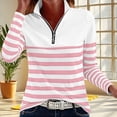 thumbnail image 5 of Womens Quarter Zip Sweatshirt Soft Stretch Striped Pullover Long Sleeve Stand Collar Golf Shirts Colorblock Workout Top for Fall Daily Wear, Pink, XXL, 5 of 6