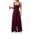 thumbnail image 3 of Women'S Summer Jumpsuit Spaghetti Strap One-Piece Outfit Wide Leg Baggy Pants Romper Wine Red L, 3 of 7