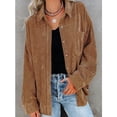thumbnail image 2 of Camisa de pana con botones, chaqueta de pana con solapa de manga larga, blusas informales holgadas de gran tamaño, chaqueta para primavera y otoño, color caqui M, 2 of 6