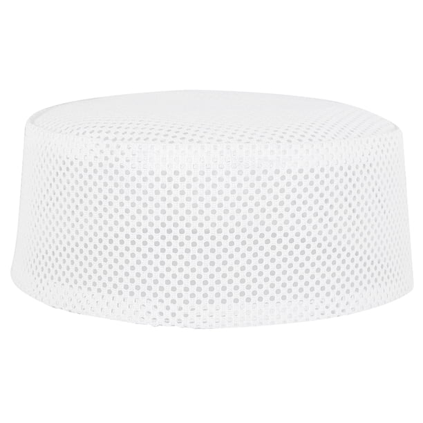 Sombrero musulmán de oración de tela de poliéster y algodón, bordado para hombre islámico (blanco, 57 cm)