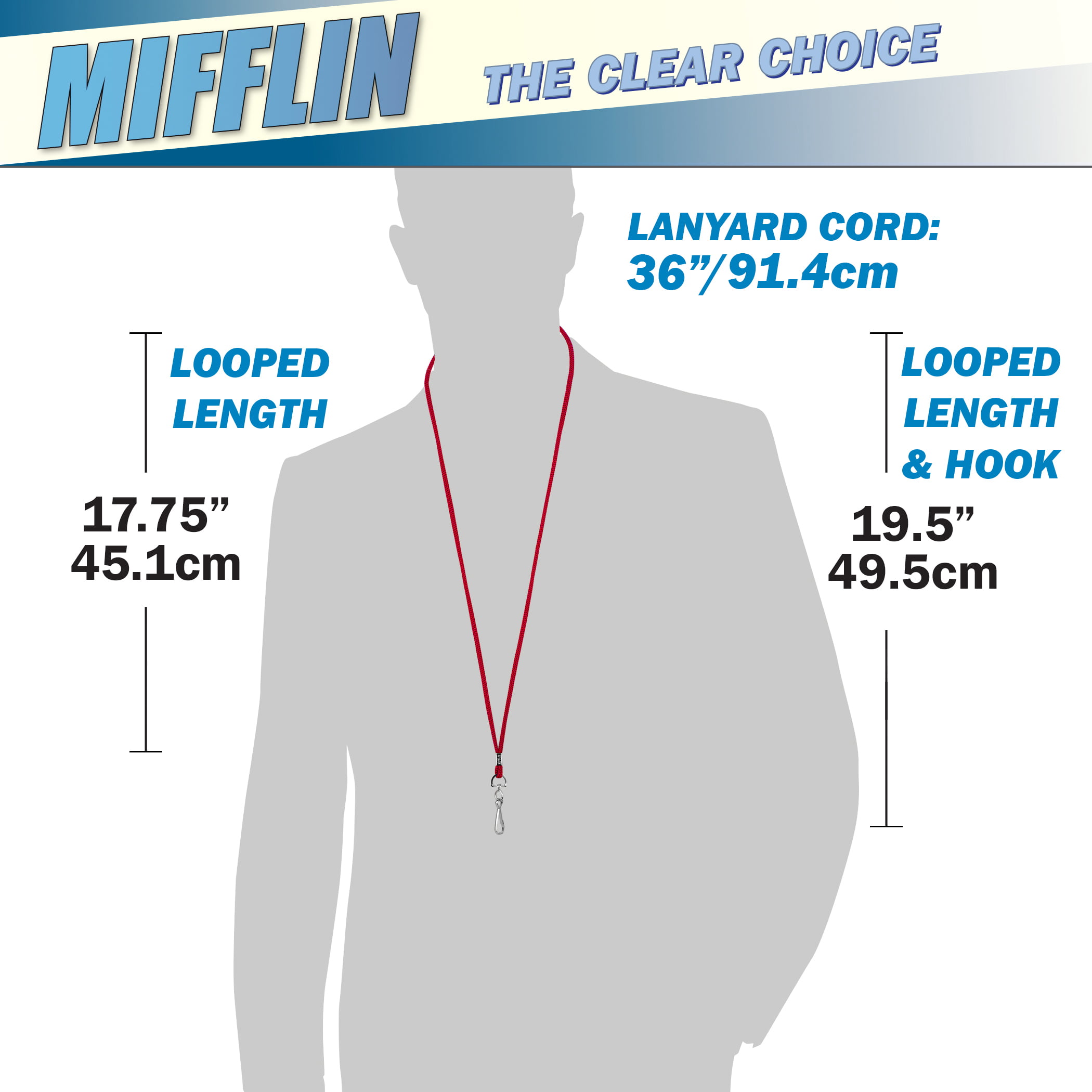 MIFFLIN Lanyard with Vertical ID Name Holder Blue Cord, Clear 3.5x2.25 Inch Card Holder, 6 Pack