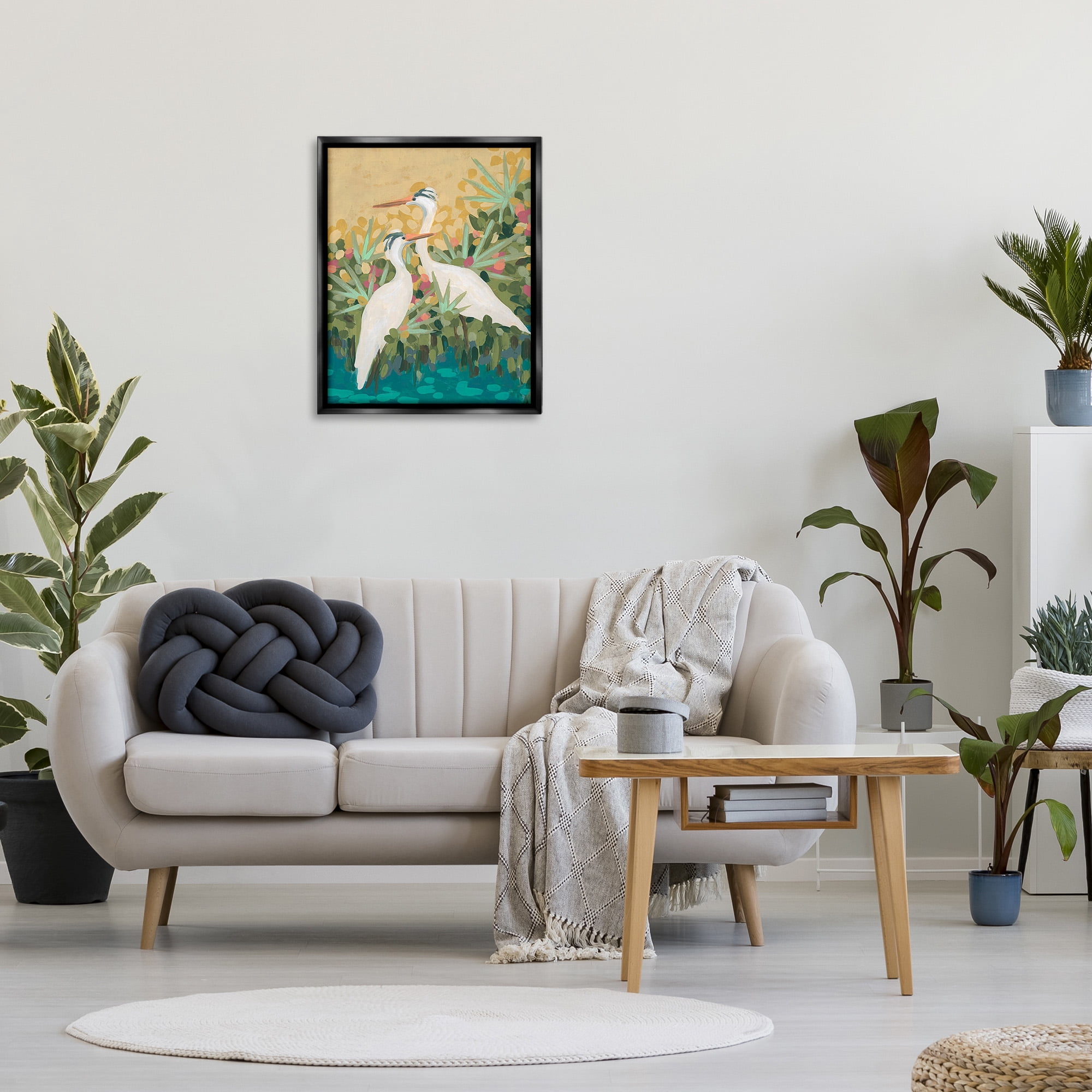 Stupell Industries Nautical Birds in River Animals & Insects Painting Black Floater Framed Canvas Art Print Wall Art, 25 x 31