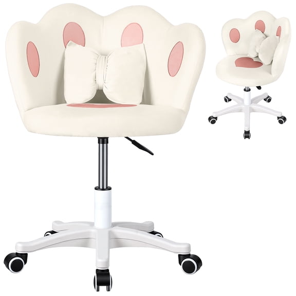 Kids Desk Chair with Bow Pillow, Adjustable Height 360-Degree Swivel Children's Computer Chair, Study Makeup Chair for Boys & Girls, Home Bedroom