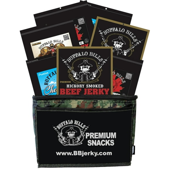 Buffalo Bills 7-Piece Premium Beef Jerky Sampler Camo 6-Pack Gift Cooler (7 assorted jerky packs)