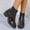 #205-Brown, variant on Women's Elastic Side Winter Ankle Boots Patent Leather Chunky Heel Low Block Heel Casual Shoes in Black/Brown/White