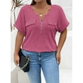 thumbnail image 3 of Mengpipi Womens Plus Size Tops Ribbed Knit Zipper Rolled-Up Sleeves Casual Loose Blouse 1X-5X, 3 of 4