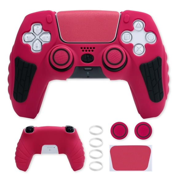 PS5 Controller Cover Case, Anti-Slip Silicone Skin Compatible with PS5 Controller, Thumb Grip Caps, Joystick Protectors - Cosmic Red