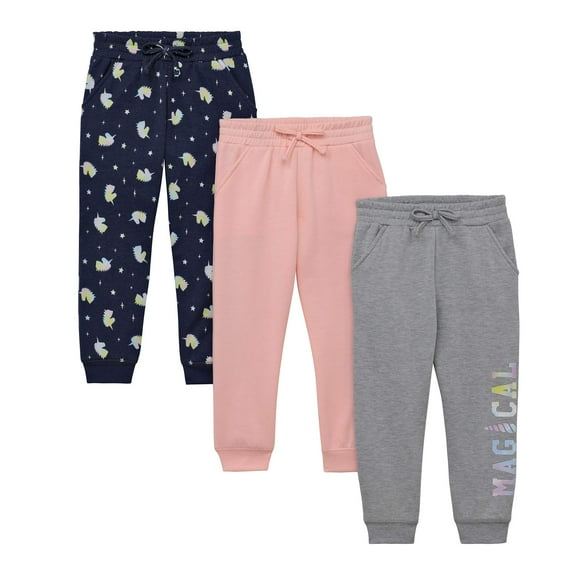 BTween Kids Girl's Fashion Stretch Waist Ultra Soft Jogger Pants Set - 3 Pack Bundle