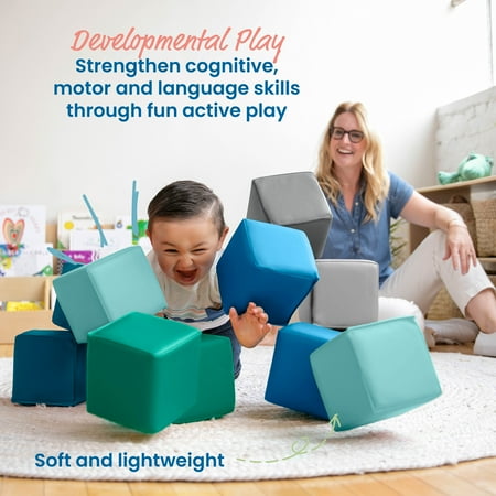 ECR4Kids SoftZone Patchwork Toddler Building Blocks, Contemporary, 12-Piece