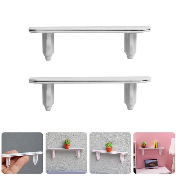 2Pcs White Dollhouse Wall Shelves, 1:12 Scale Miniature Kitchen Scene Decor, Doll House Craft Accessories