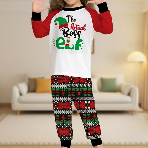 Disfraz Premium Conjunto familiar estampado de moda de pijamas de Navidad para padres e hijos (Red Kid-12T / 9-10Y) Kuymtek Rojo 9-10 años para Unisex