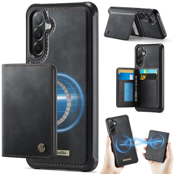 Sanwo for Samsung Galaxy A57 Case, Magnetic Wallet Case with Card Holder, PU Leather Protective Cover, RFID Protection, Wireless Charging Compatible,Black