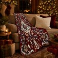 thumbnail image 3 of Burgundy Autumn Damask Floral, Festive Halloween Scene, Warm Flannel Blanket for Living Room and Reading Nook with Detailed Artwork, Art Lovers Halloween Gift, Festive Home Decor, 3 of 9