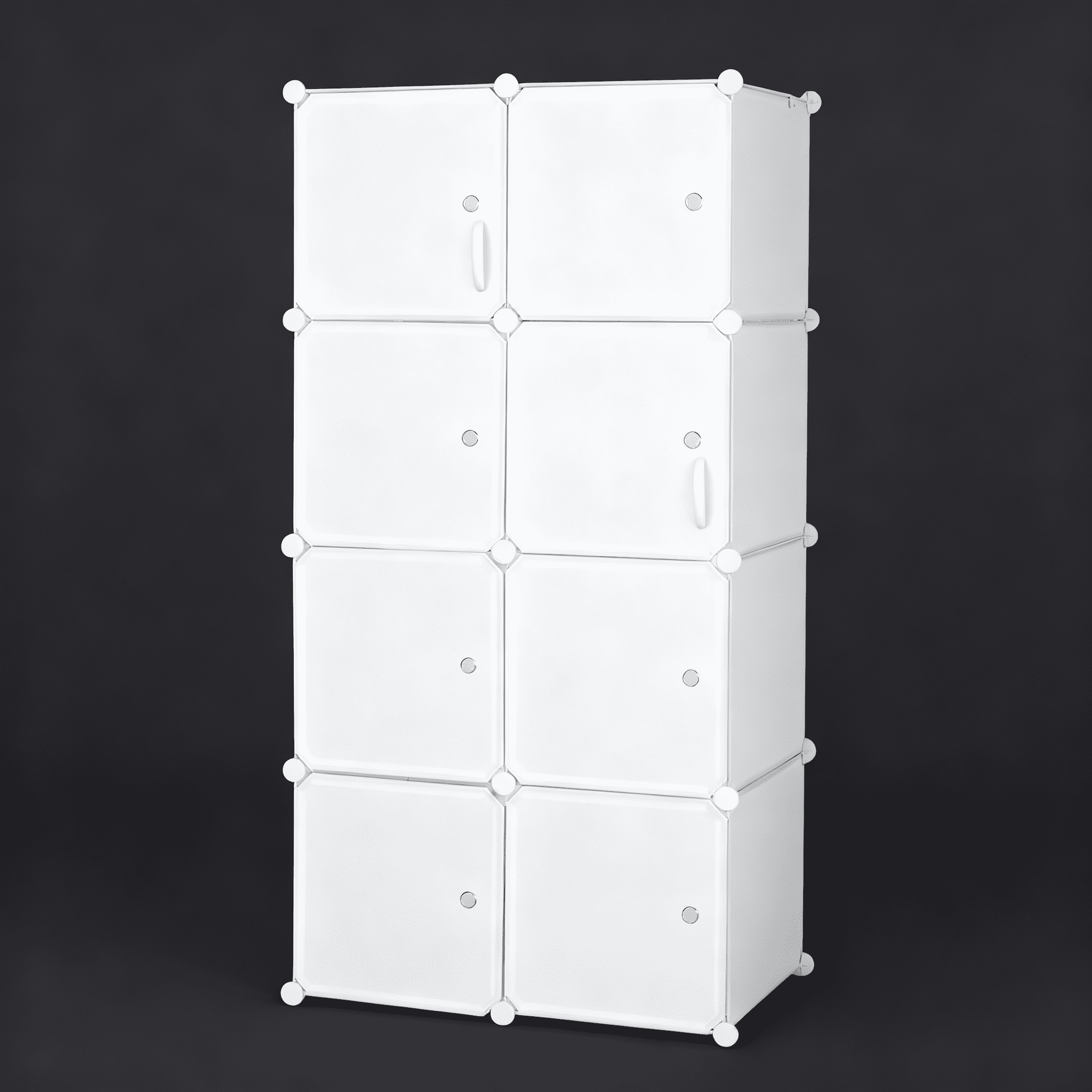 8 Cube White Stackable Storage Organizer, ABS PP Plastic Rust-proof Metal Frame Modular Closet Cabinet with Hanging Rod, Multifunctional DIY Cube Shelves for Home Office Kids Room