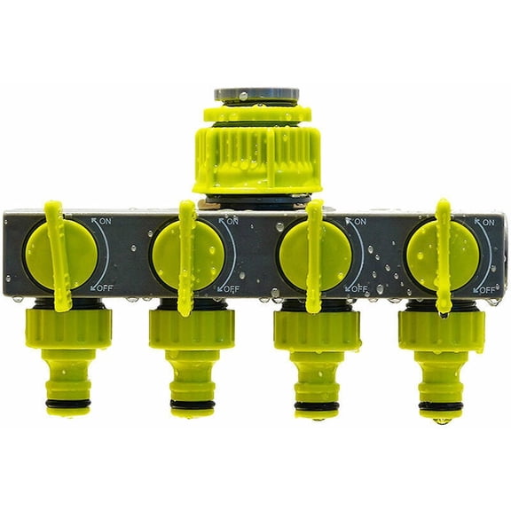 Adjustable 4-Way Distributor, Garden Hose Splitter for Garden Irrigation Tap Hose 4-Way Diverter 1/2" or 3/4", Adjustable and Lockable Water Flow,