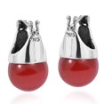 thumbnail image 3 of Vintage Flair Marcasite and Red Coral Stone .925 Silver 12mm Earrings, 3 of 5