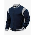 thumbnail image 2 of Dagegui Baseball Jackets for Men Trendy Patchwork Varsity Jacket Long Sleeve Snap Sport Coats Lightweight Thin Fleece Outerwear with Pockets Navy L, 2 of 6