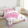 thumbnail image 4 of Feelyou Girly Pink Ribbon Bedding Comforter Set for Teens, Kawaii Love Heart Twin Comforter Sets, Cute Cartoon Theme Reversible Bedding Set, Microfiber Bedroom Decor, 2 Pieces, 4 of 9