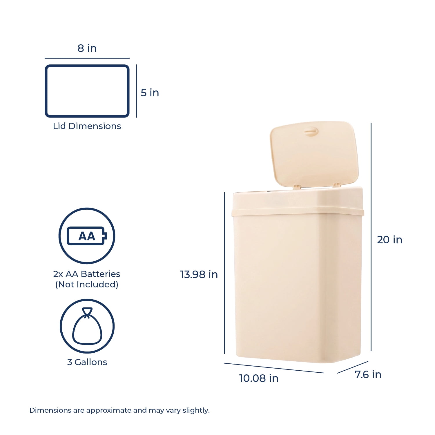 Nine Stars Automatic Bathroom Trash Can, 3.2 Gallon Plastic, Motion Sensor Soft Close Lid Garbage Bin, Vanilla Dream