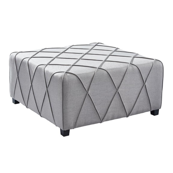 Armen Living Gemini Contemporary Ottoman in Silver Linen with Piping Accents and Wood Legs