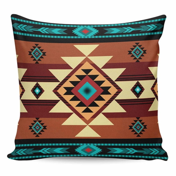 Throw Pillow Covers 16x16 Inch, Turquoise Red Decorative Pillow Cases for Couch Sofa Bed, Southwest American Native Abstract Pattern Cotton Linen Square Home Decor Pillowcases with Hidden Zipper