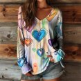 thumbnail image 3 of Cute Heart Graphics T-Shirt Women Valentines Shirt Colorful Love Printed V-Neck Long Sleeves Retro Tee Top, 3 of 3