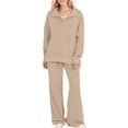 thumbnail image 3 of gakvbuo Fall Pullover Lounge Set Outfits With Pockets for Women 2 Piece Outfit Sets Long Sleeve Tracksuit Half Zip Lapel Sweatsuit Sweatshirt Wide Leg Pants Sportswear Suit Set, 3 of 9