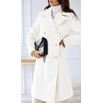 thumbnail image 2 of sicmoss Women's White Double Breasted Wool Overcoat, Lapel Long Winter with Pockets, 2 of 7