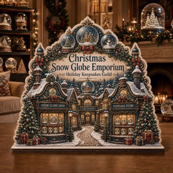 Wooden Block Snow Globe Shop Christmas Wood Tabletop Display for Holiday Collectors