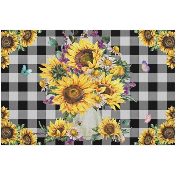 Buffalo Plaid Sunflower Flower Butterfly Summer Placemats Set of 4, 12x18 Inch Summer Table Mats for Table Party Kitchen Dining Decoration