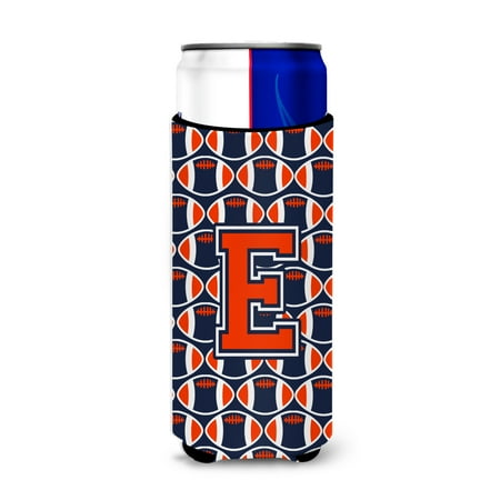 

Carolines Treasures CJ1066-EMUK Letter E Football Orange Blue and white Ultra Beverage Insulators for slim cans Slim
