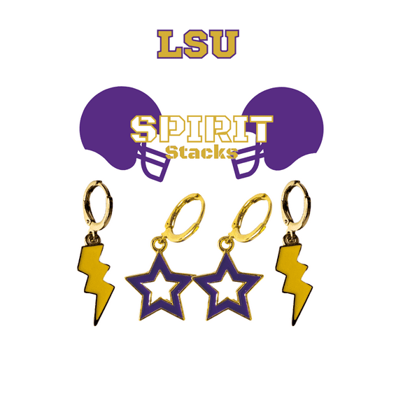 LSU Spirit Earring Stack For Tigers Game Day golden yellow | purple