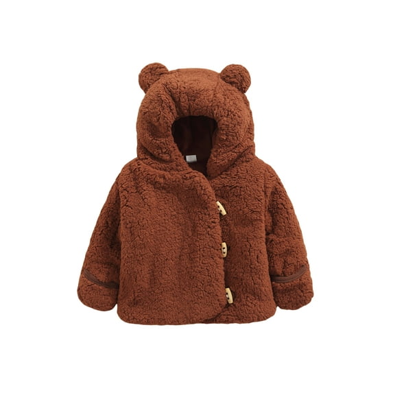 Seyurigaoka Baby Girl Boy Velvet Coat Long Sleeve Hooded Buttons Warm Cardigan