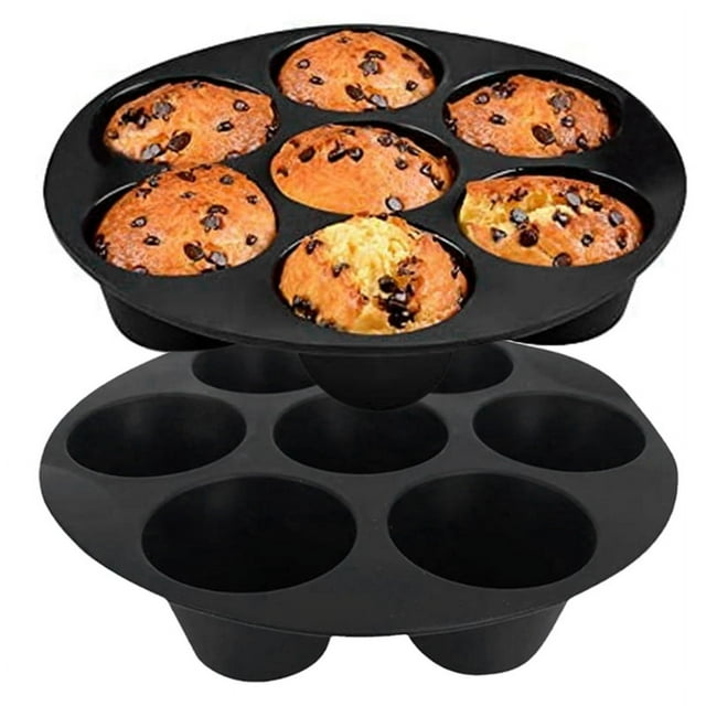 Molde de silicona para muffins para freidora de aire, horno, olla de 8,4 pulgadas, moldes de silicona reutilizables para hornear gratis, paquete de 2