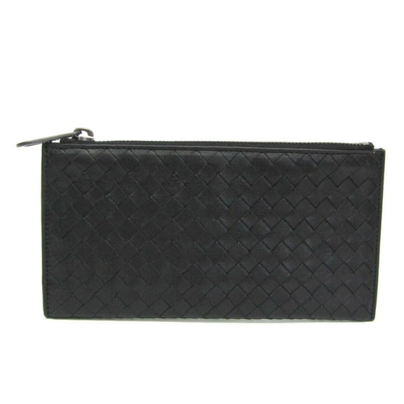 Pre-Owned Bottega Veneta Intrecciato Men's Leather Long Bill Wallet (bi-fold) Black (Good)