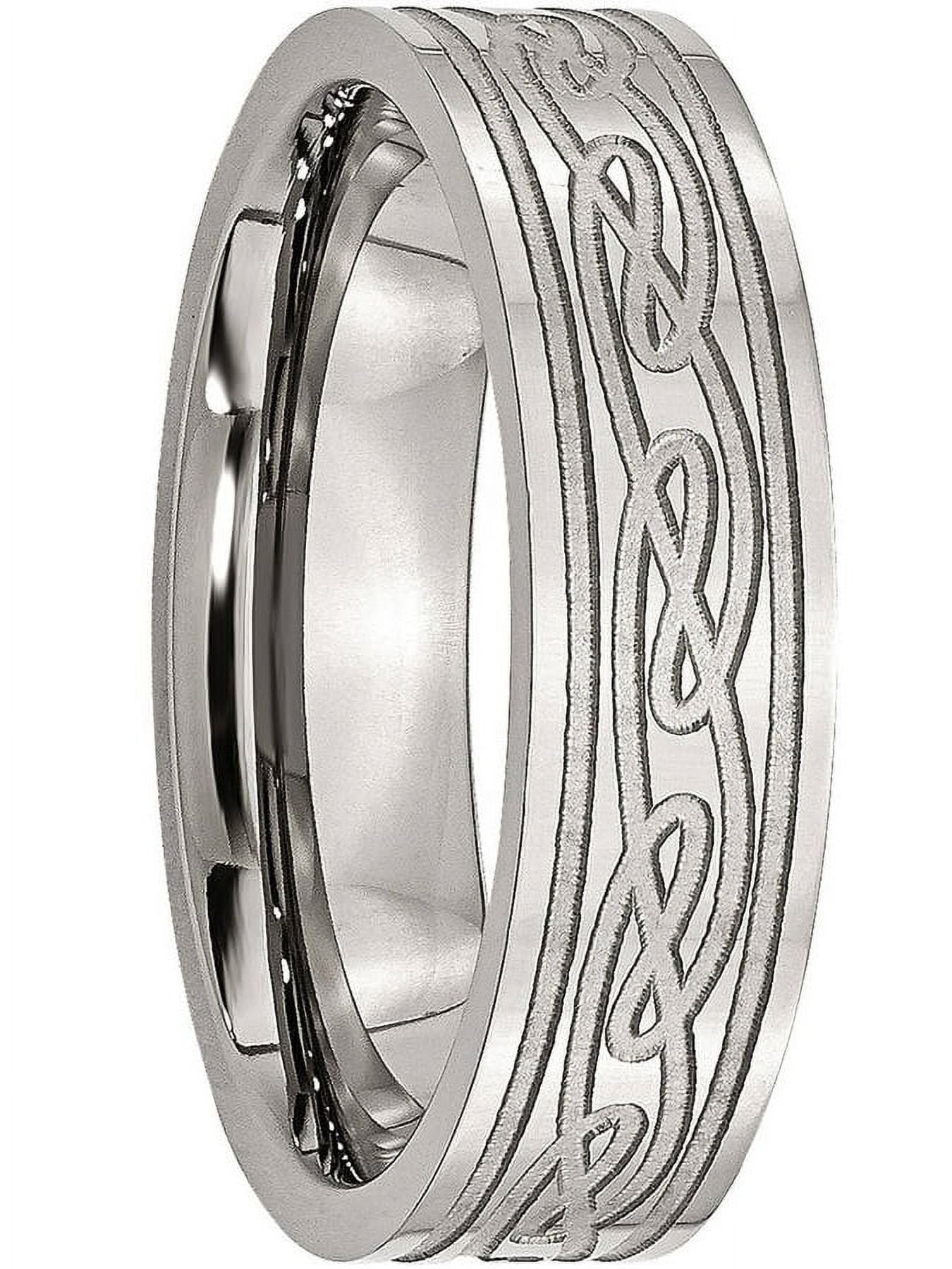 Primal Steel Stainless Steel Brushed Celtic Laser Etched 6mm Flat Band