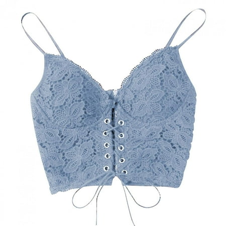 

EINCcm Bras for Women Push-up Bra Womens Lingerie Women s Lace Bra Casual Eyelet Lace Up Sleeveless Spaghetti Strap Zip Back Crop Camisole Underwear Vest Sky Blue S